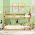 MAYEERTY Twin Rubber Wood Floor BUnk Bed with Ladder, Guardrails, House Shaped Bunk Bed Beige