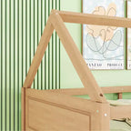 Lit superposé MAYEERTY en bois d'hévéa double avec échelle, barrières de sécurité, lit superposé en forme de maison, beige