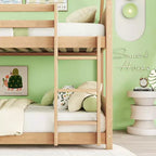 Lit superposé MAYEERTY en bois d'hévéa double avec échelle, barrières de sécurité, lit superposé en forme de maison, beige