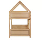 Lit superposé MAYEERTY en bois d'hévéa double avec échelle, barrières de sécurité, lit superposé en forme de maison, beige