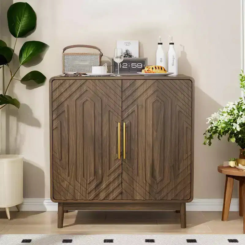 GDFStudio Hecarim Rustic Carved Doors Wood Storage Cabinet with Adjustable Shelves