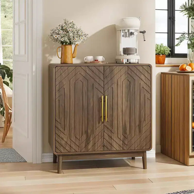 GDFStudio Hecarim Rustic Carved Doors Wood Storage Cabinet with Adjustable Shelves