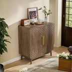 GDFStudio Hecarim Rustic Carved Doors Wood Storage Cabinet with Adjustable Shelves