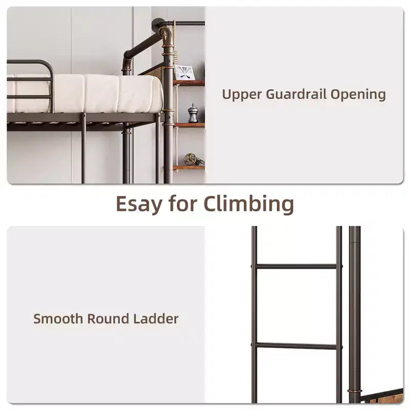 Bunk Bed Twin Over Twin Metal Bunkbeds with Ladders and 16.6 Safety Guardrail, Twin Bunk Beds for Kids, Adults and Small Spaces, No Box Spring Needed