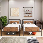 Bunk Bed Twin Over Twin Metal Bunkbeds with Ladders and 16.6 Safety Guardrail, Twin Bunk Beds for Kids, Adults and Small Spaces, No Box Spring Needed
