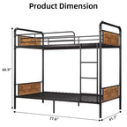 Bunk Bed Twin Over Twin Metal Bunkbeds with Ladders and 16.6 Safety Guardrail, Twin Bunk Beds for Kids, Adults and Small Spaces, No Box Spring Needed