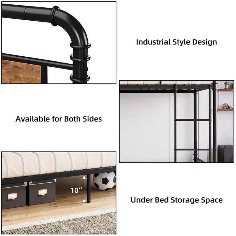 Bunk Bed Twin Over Twin Metal Bunkbeds with Ladders and 16.6 Safety Guardrail, Twin Bunk Beds for Kids, Adults and Small Spaces, No Box Spring Needed