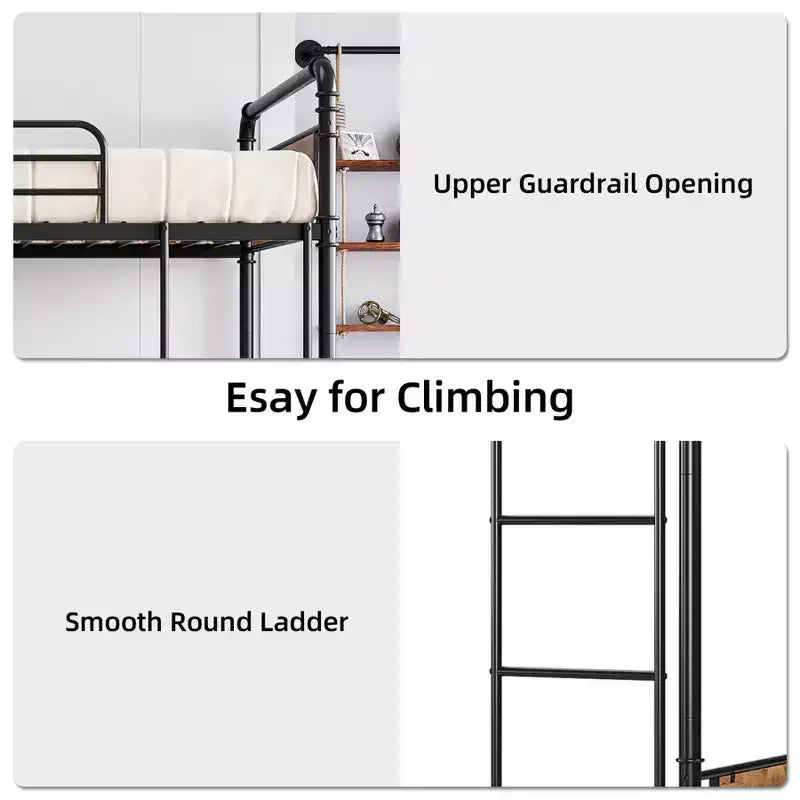 Bunk Bed Twin Over Twin Metal Bunkbeds with Ladders and 16.6 Safety Guardrail, Twin Bunk Beds for Kids, Adults and Small Spaces, No Box Spring Needed