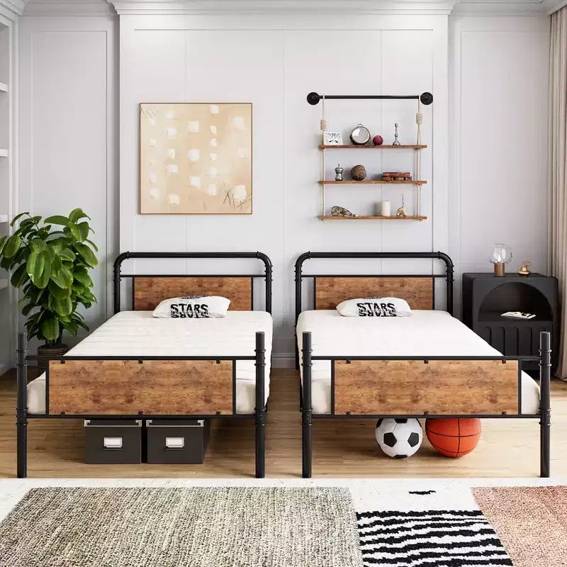 Bunk Bed Twin Over Twin Metal Bunkbeds with Ladders and 16.6 Safety Guardrail, Twin Bunk Beds for Kids, Adults and Small Spaces, No Box Spring Needed