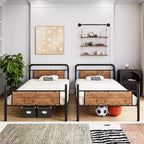 Bunk Bed Twin Over Twin Metal Bunkbeds with Ladders and 16.6 Safety Guardrail, Twin Bunk Beds for Kids, Adults and Small Spaces, No Box Spring Needed