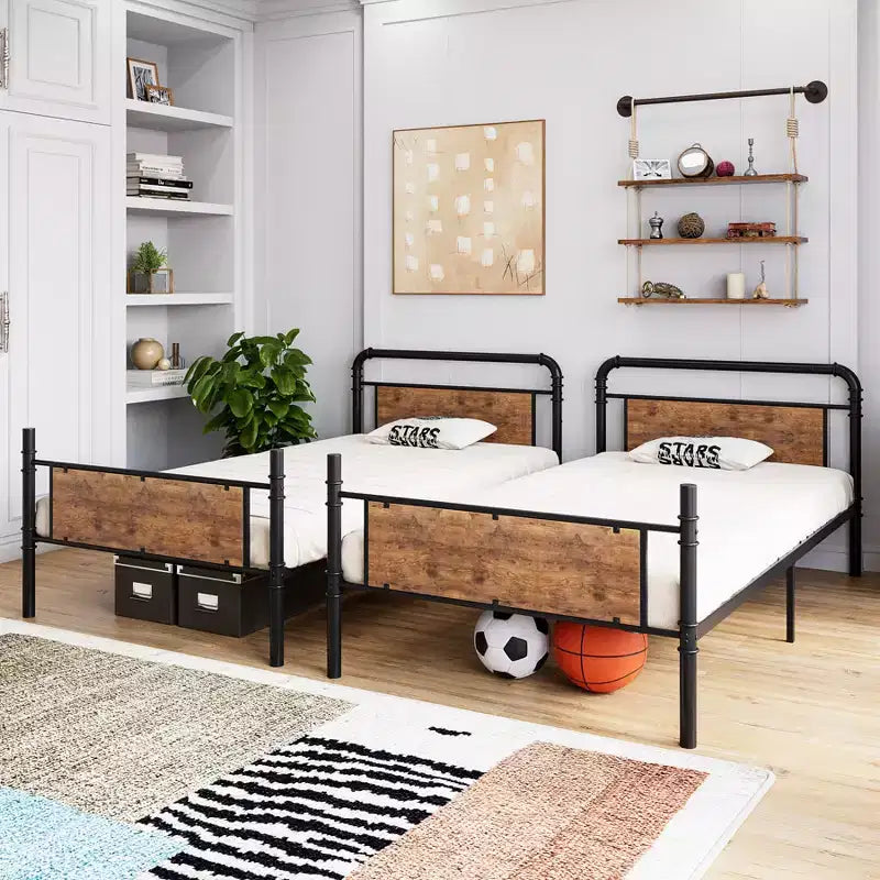 Bunk Bed Twin Over Twin Metal Bunkbeds with Ladders and 16.6 Safety Guardrail, Twin Bunk Beds for Kids, Adults and Small Spaces, No Box Spring Needed