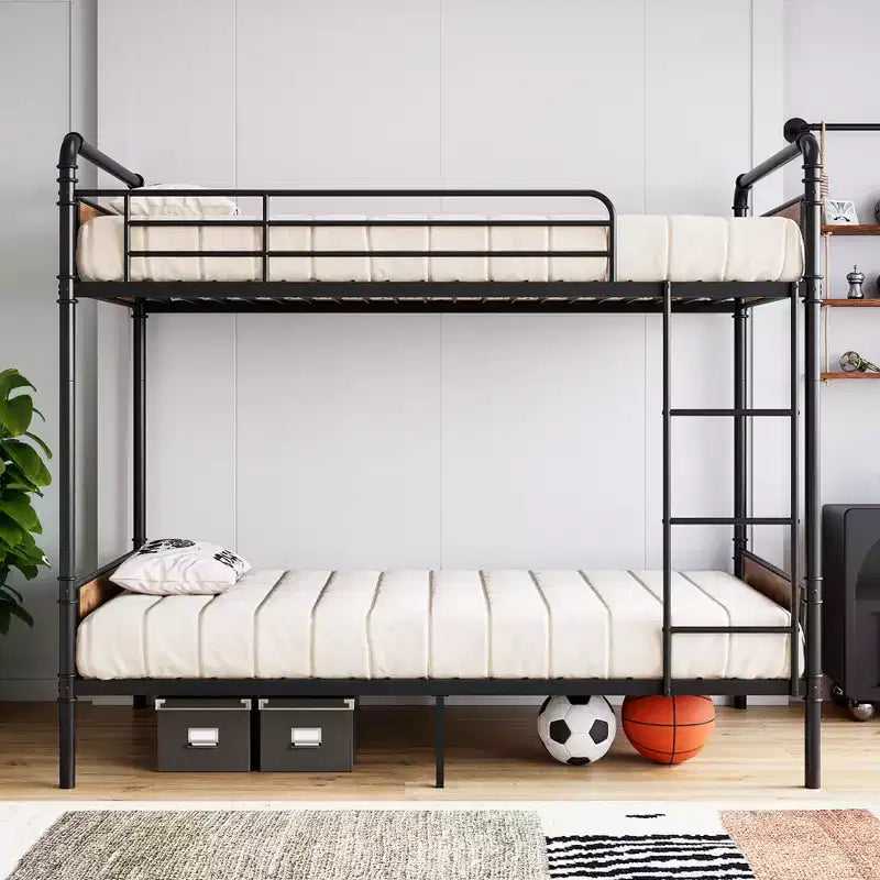 Bunk Bed Twin Over Twin Metal Bunkbeds with Ladders and 16.6 Safety Guardrail, Twin Bunk Beds for Kids, Adults and Small Spaces, No Box Spring Needed