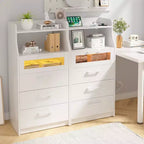VECELO Commode Blanche Haute Moderne Table de Maquillage avec Lumières LED et Station de Recharge