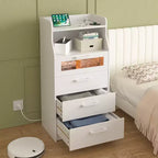 VECELO Commode Blanche Haute Moderne Table de Maquillage avec Lumières LED et Station de Recharge