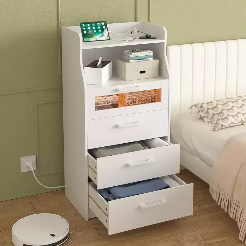 VECELO Commode Blanche Haute Moderne Table de Maquillage avec Lumières LED et Station de Recharge