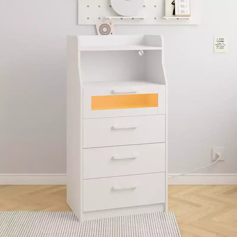 VECELO Commode Blanche Haute Moderne Table de Maquillage avec Lumières LED et Station de Recharge