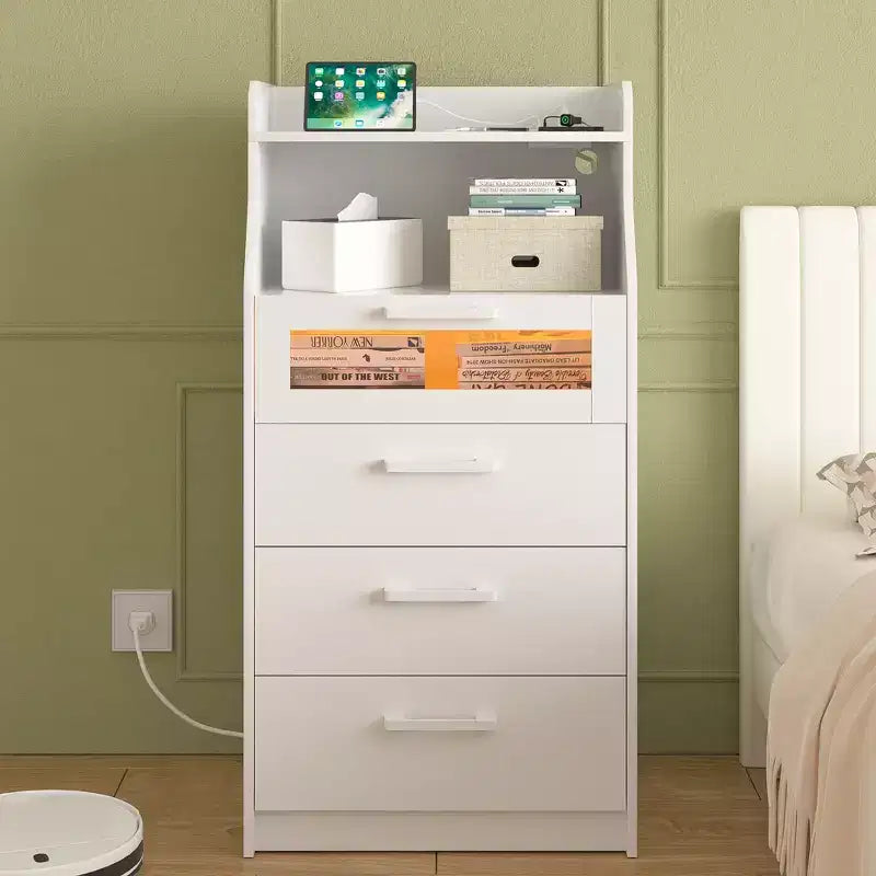 VECELO Commode Blanche Haute Moderne Table de Maquillage avec Lumières LED et Station de Recharge