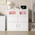 VECELO Commode Blanche Haute Moderne Table de Maquillage avec Lumières LED et Station de Recharge