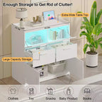 VECELO Commode Blanche Haute Moderne Table de Maquillage avec Lumières LED et Station de Recharge