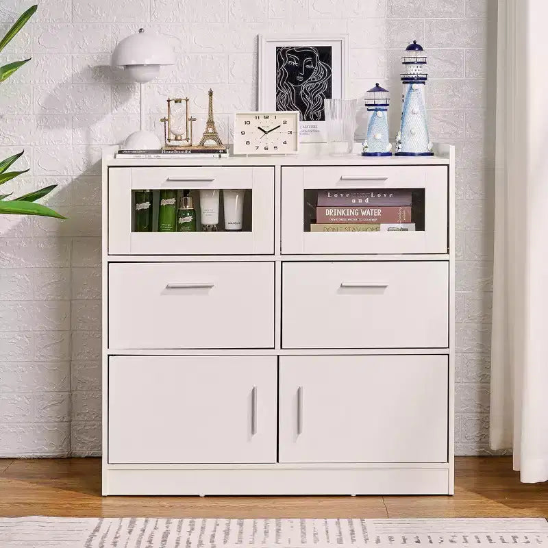 VECELO Commode Blanche Haute Moderne Table de Maquillage avec Lumières LED et Station de Recharge