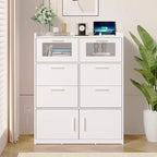 VECELO Commode Blanche Haute Moderne Table de Maquillage avec Lumières LED et Station de Recharge
