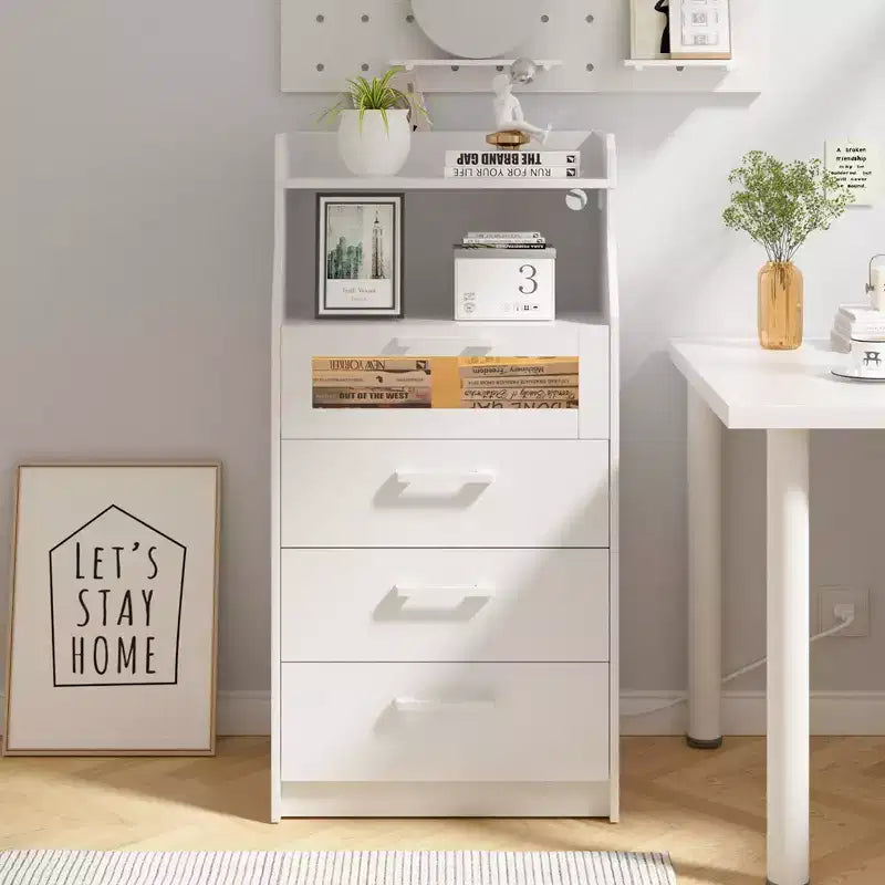 VECELO Commode Blanche Haute Moderne Table de Maquillage avec Lumières LED et Station de Recharge