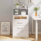VECELO Commode Blanche Haute Moderne Table de Maquillage avec Lumières LED et Station de Recharge