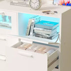 VECELO Commode Blanche Haute Moderne Table de Maquillage avec Lumières LED et Station de Recharge