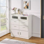 VECELO Commode Blanche Haute Moderne Table de Maquillage avec Lumières LED et Station de Recharge