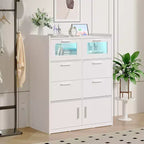 VECELO Commode Blanche Haute Moderne Table de Maquillage avec Lumières LED et Station de Recharge