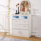 VECELO Commode Blanche Haute Moderne Table de Maquillage avec Lumières LED et Station de Recharge