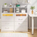 VECELO Commode Blanche Haute Moderne Table de Maquillage avec Lumières LED et Station de Recharge