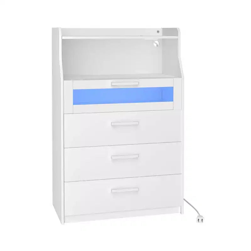VECELO Commode Blanche Haute Moderne Table de Maquillage avec Lumières LED et Station de Recharge