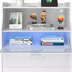 VECELO Commode Blanche Haute Moderne Table de Maquillage avec Lumières LED et Station de Recharge