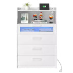 VECELO Commode Blanche Haute Moderne Table de Maquillage avec Lumières LED et Station de Recharge