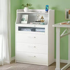 VECELO Commode Blanche Haute Moderne Table de Maquillage avec Lumières LED et Station de Recharge