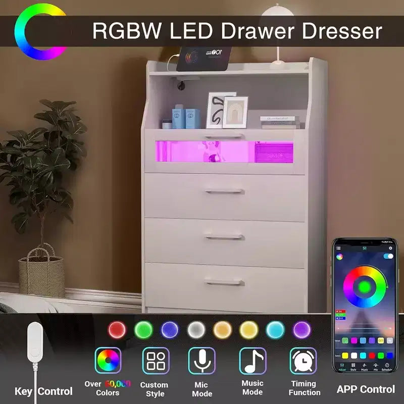 VECELO Commode Blanche Haute Moderne Table de Maquillage avec Lumières LED et Station de Recharge