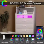 VECELO Commode Blanche Haute Moderne Table de Maquillage avec Lumières LED et Station de Recharge