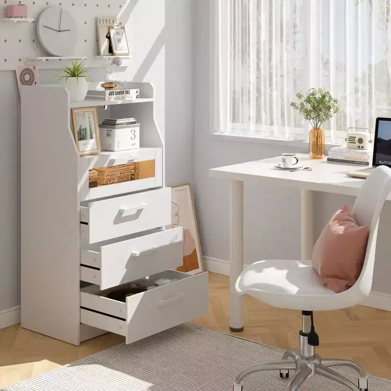 VECELO Commode Blanche Haute Moderne Table de Maquillage avec Lumières LED et Station de Recharge
