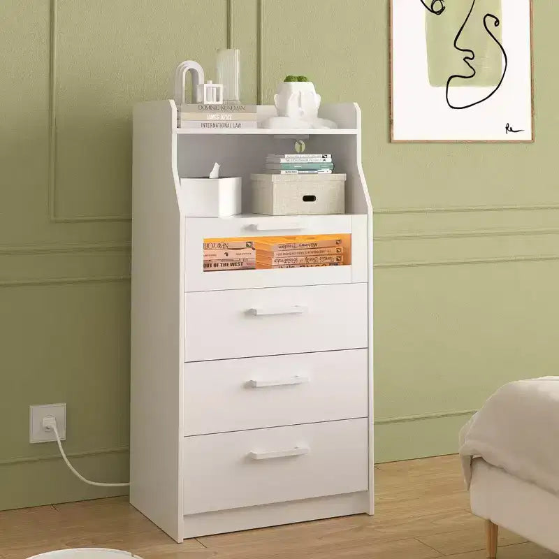 VECELO Commode Blanche Haute Moderne Table de Maquillage avec Lumières LED et Station de Recharge