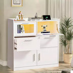 VECELO Commode Blanche Haute Moderne Table de Maquillage avec Lumières LED et Station de Recharge