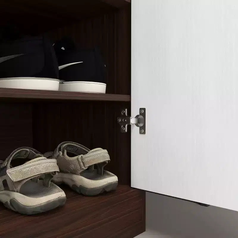 Meuble à chaussures MAYEERTY, étagère à 4 niveaux avec 1 tiroir, rangement autoportant en bois avec 2 portes blanches et étagères réglables pour l'entrée/le couloir