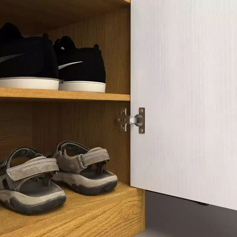Meuble à chaussures MAYEERTY, étagère à 4 niveaux avec 1 tiroir, rangement autoportant en bois avec 2 portes blanches et étagères réglables pour l'entrée/le couloir