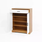 Meuble à chaussures MAYEERTY, étagère à 4 niveaux avec 1 tiroir, rangement autoportant en bois avec 2 portes blanches et étagères réglables pour l'entrée/le couloir
