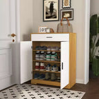 Meuble à chaussures MAYEERTY, étagère à 4 niveaux avec 1 tiroir, rangement autoportant en bois avec 2 portes blanches et étagères réglables pour l'entrée/le couloir