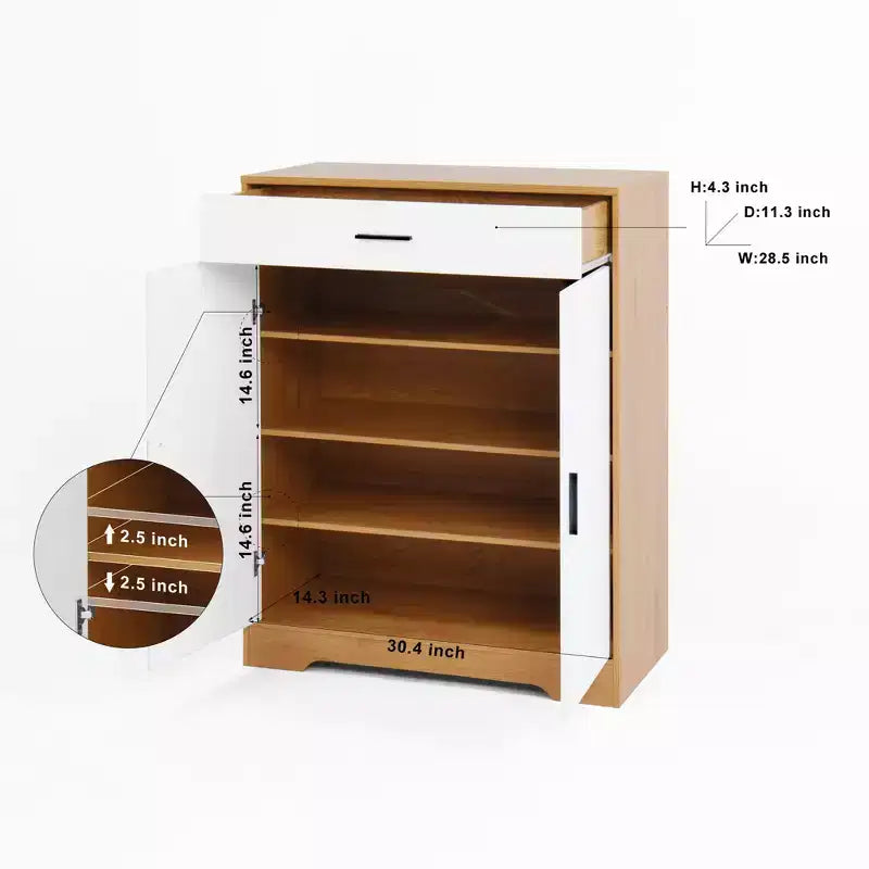Meuble à chaussures MAYEERTY, étagère à 4 niveaux avec 1 tiroir, rangement autoportant en bois avec 2 portes blanches et étagères réglables pour l'entrée/le couloir