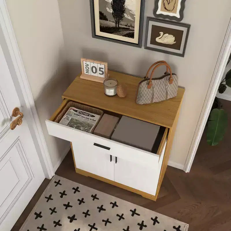 Meuble à chaussures MAYEERTY, étagère à 4 niveaux avec 1 tiroir, rangement autoportant en bois avec 2 portes blanches et étagères réglables pour l'entrée/le couloir