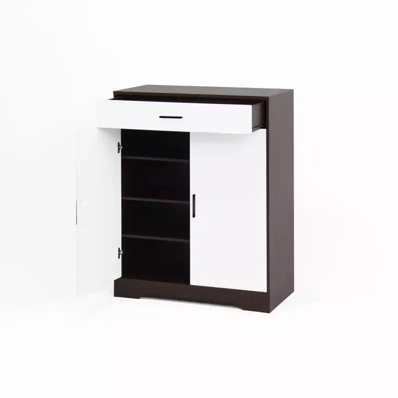 Meuble à chaussures MAYEERTY, étagère à 4 niveaux avec 1 tiroir, rangement autoportant en bois avec 2 portes blanches et étagères réglables pour l'entrée/le couloir