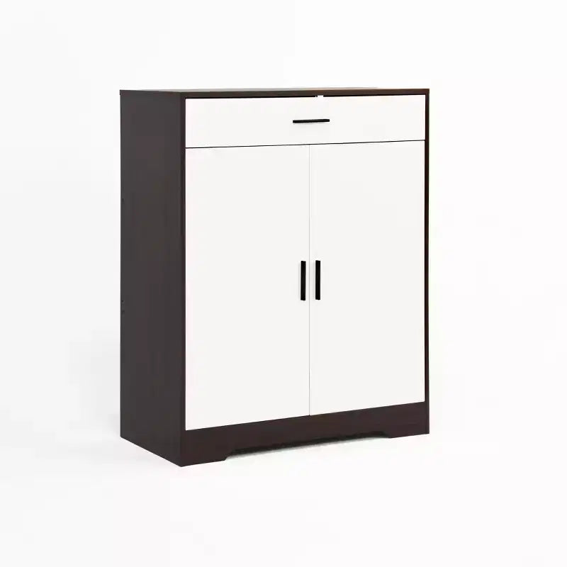 Meuble à chaussures MAYEERTY, étagère à 4 niveaux avec 1 tiroir, rangement autoportant en bois avec 2 portes blanches et étagères réglables pour l'entrée/le couloir