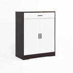 Meuble à chaussures MAYEERTY, étagère à 4 niveaux avec 1 tiroir, rangement autoportant en bois avec 2 portes blanches et étagères réglables pour l'entrée/le couloir